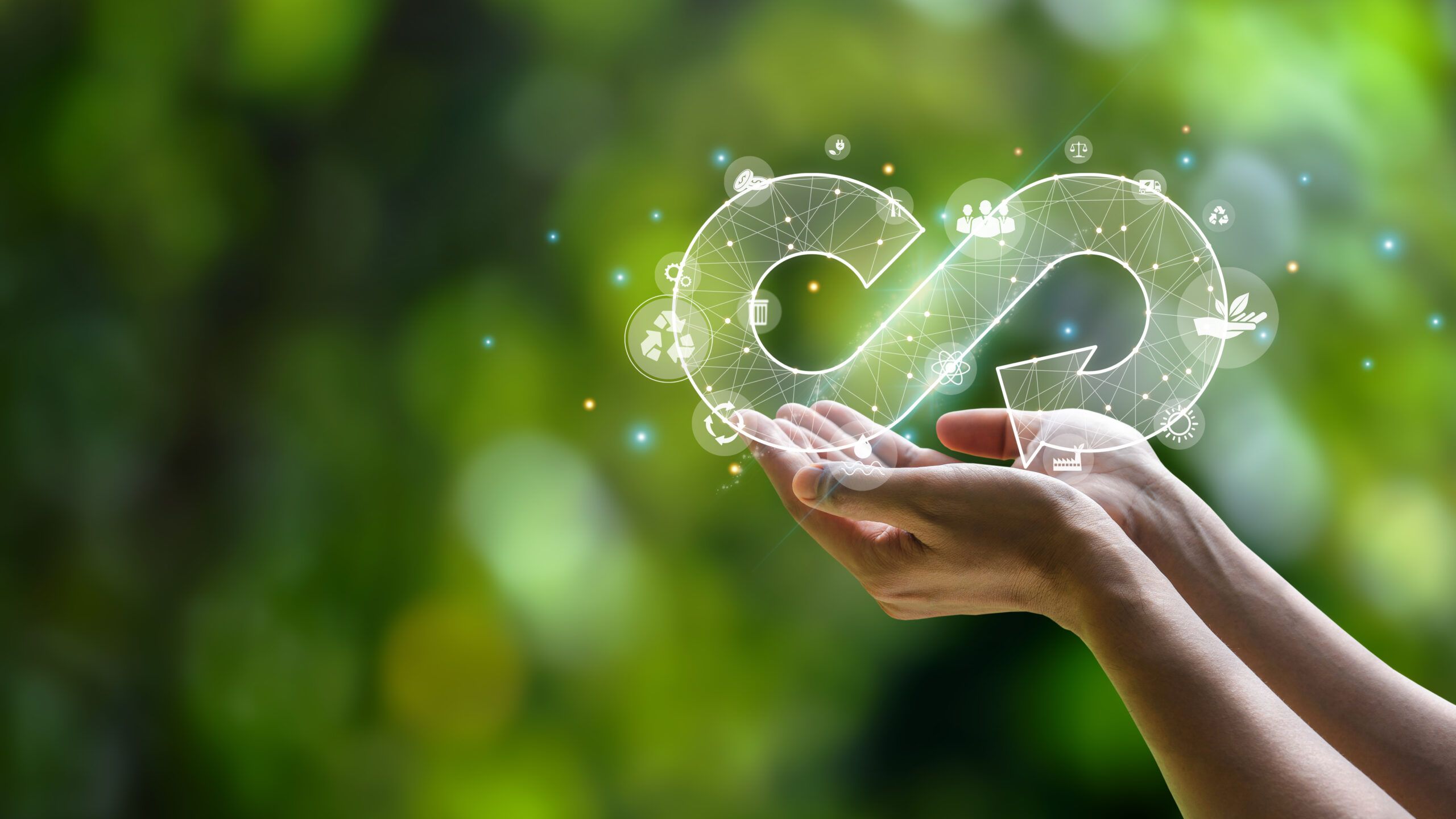 Hand Held Circular Economy Icon The Concept Of Eternal Circular Economy Endless And Unlimited For Future Business Growth And Design For Reuse And Environmental Sustainability.