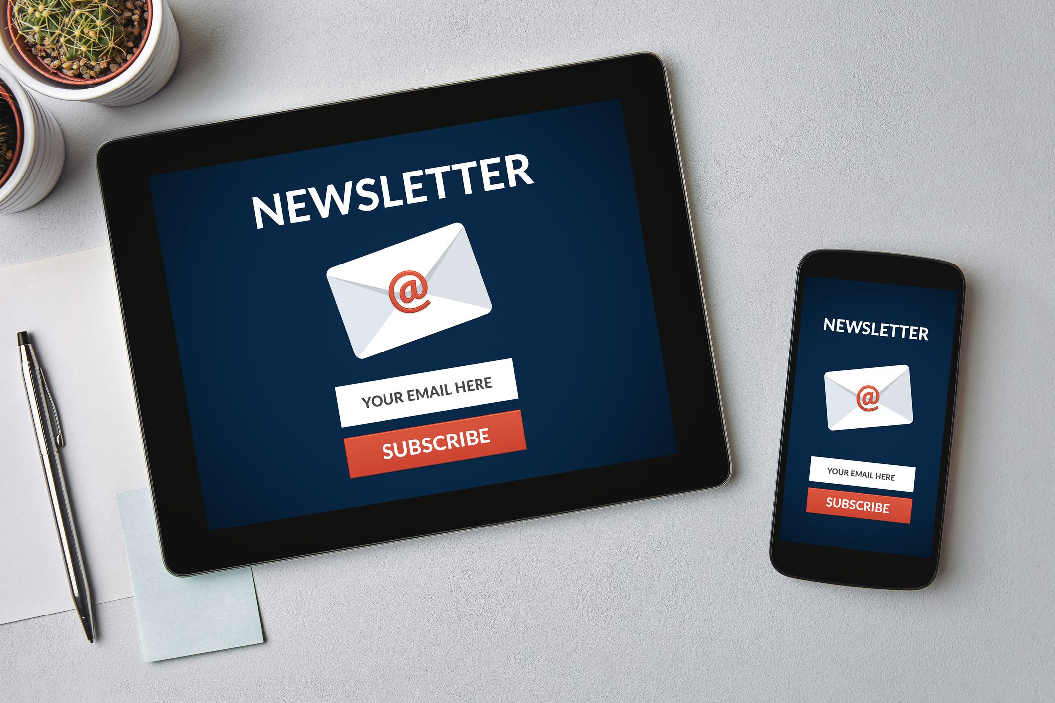 Subscribe Newsletter Concept On Tablet And Smartphone Screen